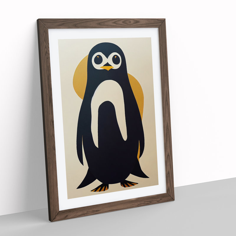 XV1022-3463X Penguin Abstract Art No.7 - Print, Walnut Frame, 64cm H x 46cm W, White