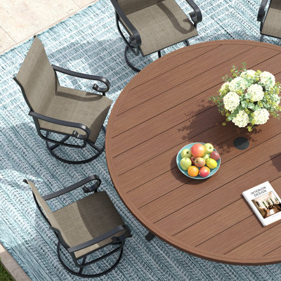 63" Outdoor Round Metal Patio Dining Table for 8-10 Person