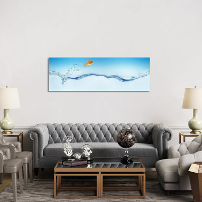 Goldfish Jumping Out Of Water by Panoramic Images - Wrapped Canvas Panoramic Print