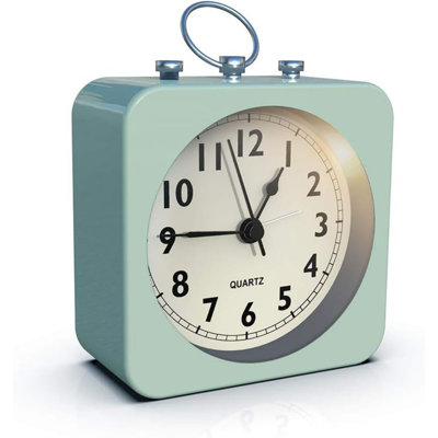 Battery Operated Alarm Clock With Square Metal Case,No Ticking Analog Quartz, Simple Operation For Bedroom/Travel/Desk/Kids(Green) -  Latitude Run®, A711E9854A494CEFAFB0D4C17550E1C9