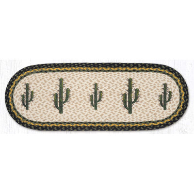  13"x36" Saguaro Oval Braided Table Runner in Natural Jute for Dining Tables