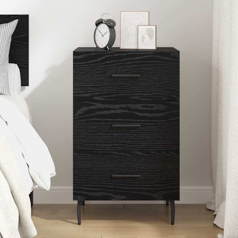 40cm W Manufactured Wood Bedside Table, Black Oak