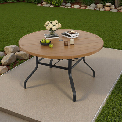 Table de salle à manger ronde pour l'extérieur, table ronde de 47 po à grain de bois avec trou pour parasol de 1,57 po, tables de salle à manger d'extérieur en métal pour la cour et le bord de la piscine