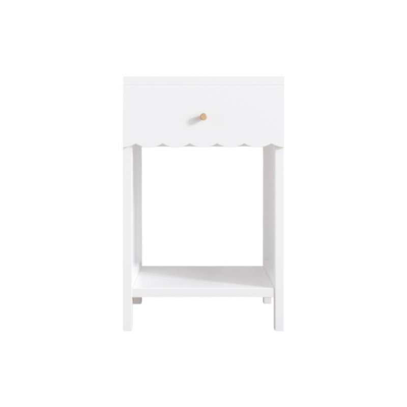 Modern Nightstand with Drawer and Open Shelf,Scalloped Edge Bedside Table for Bedroom, White