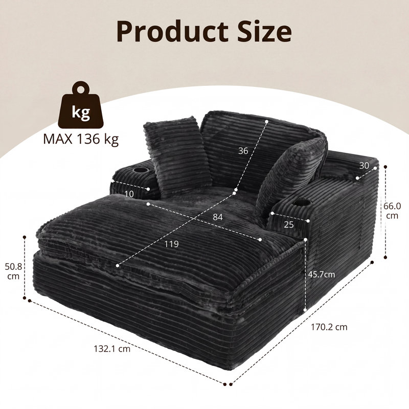 Upholstered Corduroy Accent Chair, Black