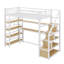 Lit mezzanine avec escalier, bureau intégré et tablettes de rangement