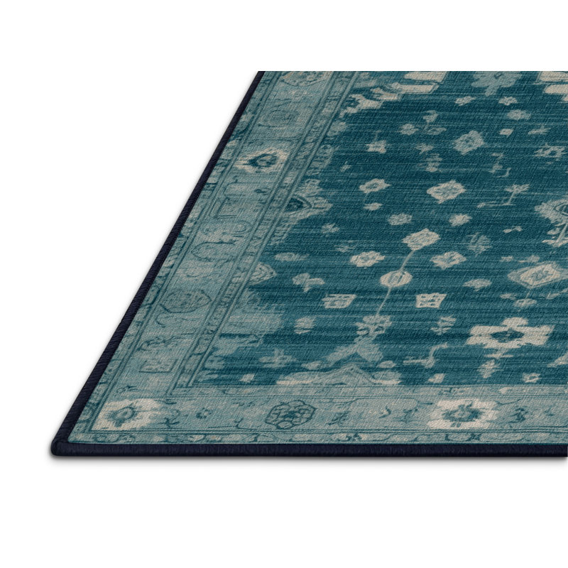 Machine Washable Overdyed Blue Area Rug, Square 8'