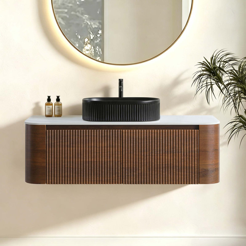 Meuble-lavabo aux courbes naturelles avec porte-serviettes intégré, Noyer