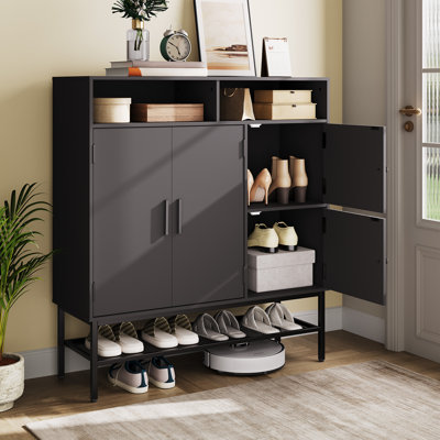 4 Door Farmhouse Shoe Storage Cabinet with Adjustable Shelves - 40" Tall Closed Shoe Organizer Cabinet with Metal Legs,Hidden Shoe Rack for Entryway, Hallway, Living Room
