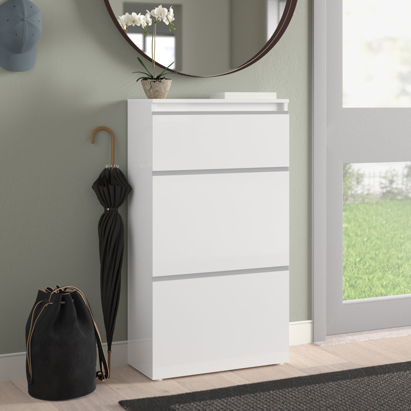 Giammaria 12 Pair Shoe Storage Cabinet, Glossy White