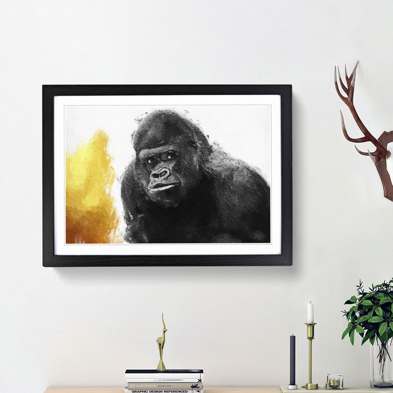 Silverback Gorilla with Golden Flash - Picture Frame Painting Print, 27cm H x 36cm W x 2cm D, Black Framed