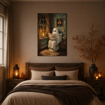 GUTTATY, art mural sur toile d'Halloween rustique rétro, peinture gothique fantaisiste, salle de bain mignonne, photos de maison hantée sereine, œuvre d'art fantaisiste pour Halloween, 32 x 47 po
