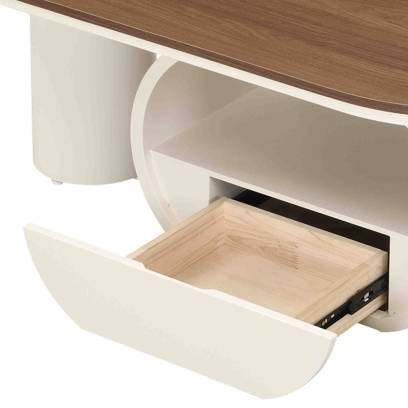 Table basse de luxe avec tiroir et base en métal pour le salon, Plateau brun / base blanche