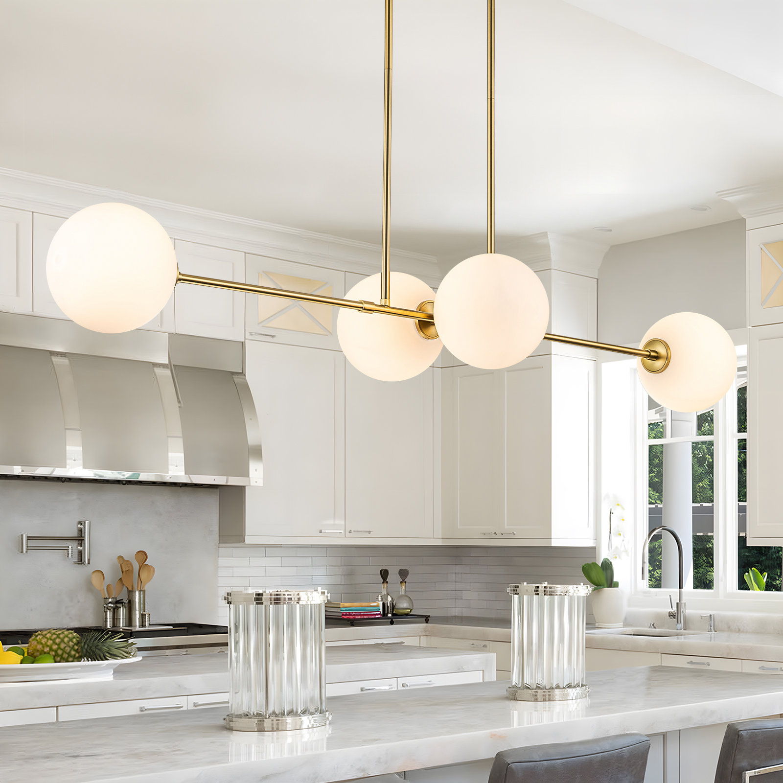 Jaclyn 4 Light Glass Dimmable Pendant, Brushed Gold