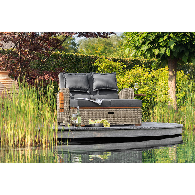 46.4" W Contemporary Reclining Chaise Lounge, Brown/Dark Gray, Brown, Dark Gray
