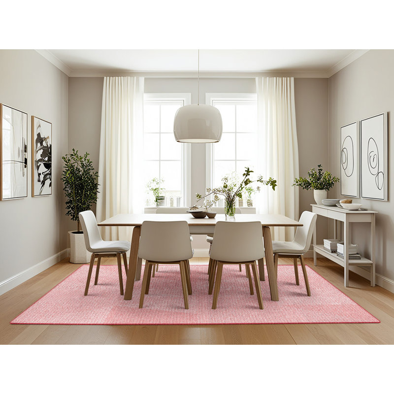Tapis géométrique en laine rose, Rectangle 7 pi x 10 pi