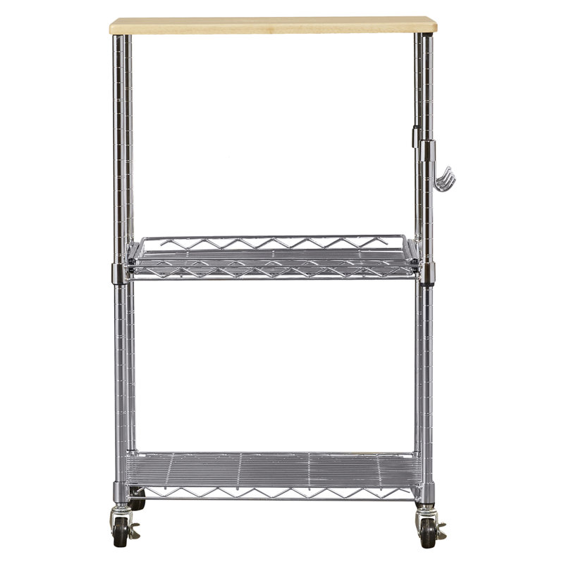 Whitmor Silver Steel Utility Cart with Wood Top and Storage