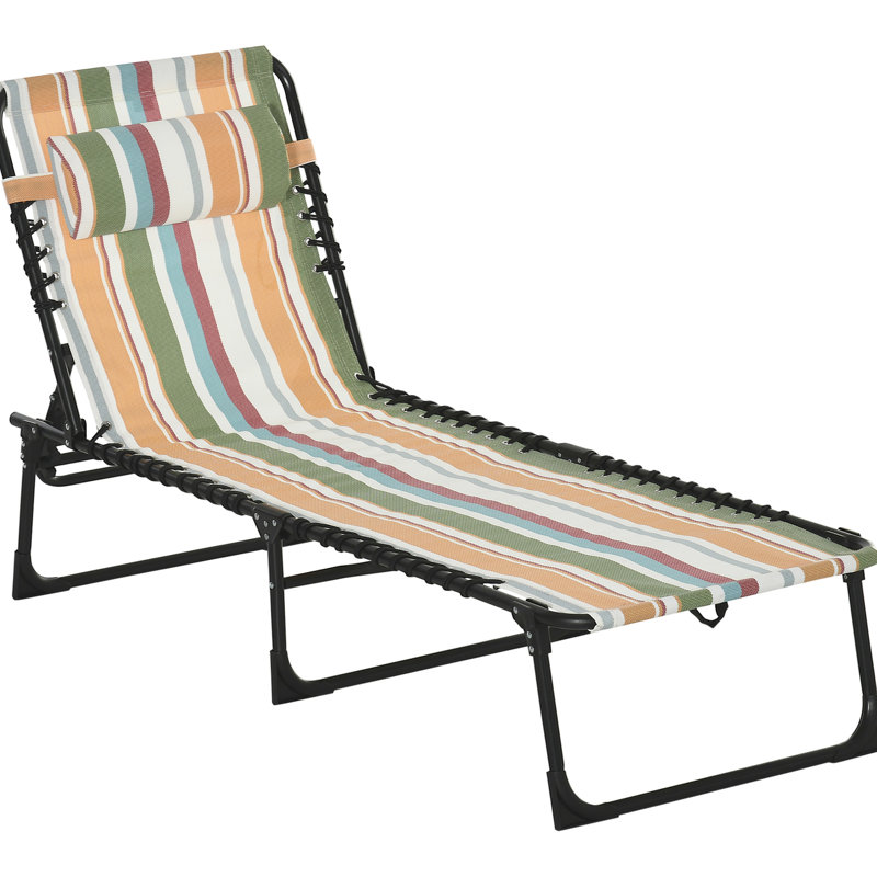Versatile Yard Chair - Folding Chaise Lounge, 4 , Breathable Mesh & Bungee Seat, Yellow For Patio Outdoor Adjustable Seat 4-Positions, Pillow,