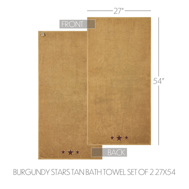 Timeless Linens Stars Bath Towel Set of 2 27x54, Red/Tan