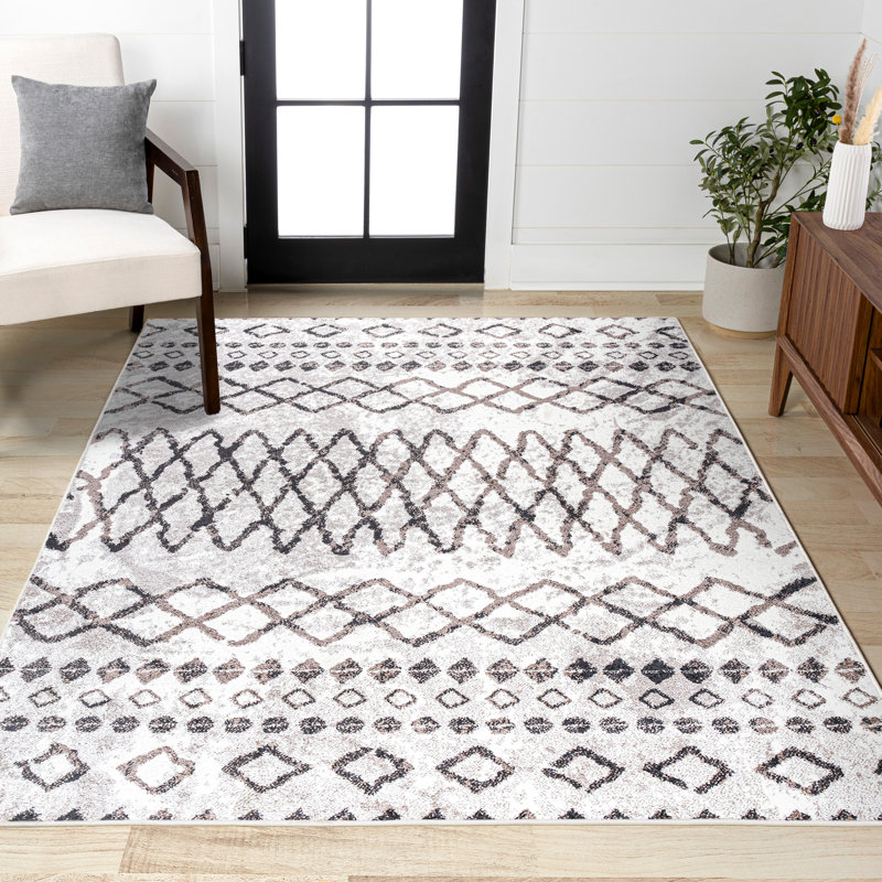 Kinch Moroccan Diamond Ivory/Brown Rug, Rectangle 7'8" x 10'