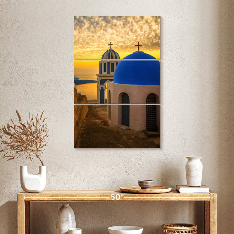 Adella Santorini, églises au crépuscule, H 38 po x l 24 po