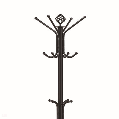 Sleek Black Metal Coat Rack With Three Tiers Of Hooks For Modern Entryways And Mudrooms, Combining Style And Functionality.
