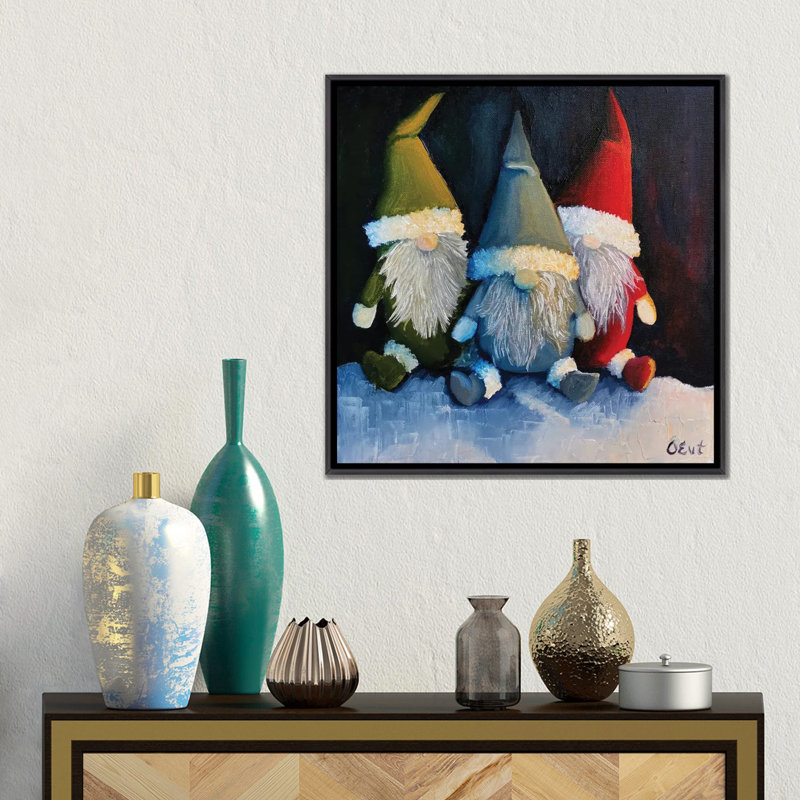 Gnomes de Noël. Cadeau de Noël - reproduction d'art murale - toile encadrée, Noir patiné, H 18 po x l 18 po