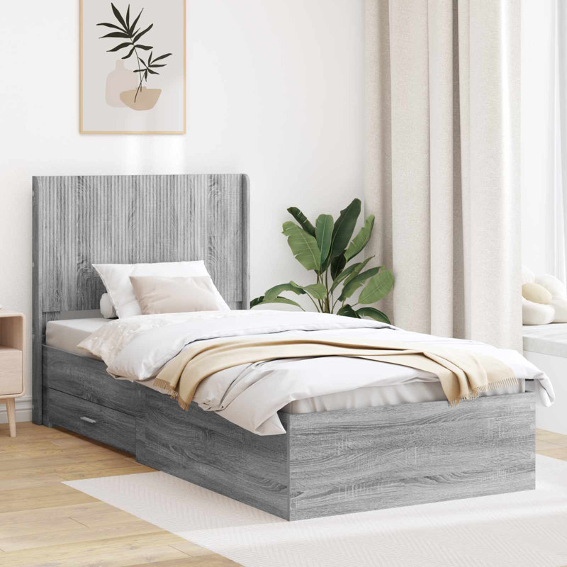 Bed, European Single (90 x 200 cm), Grey Sonoma