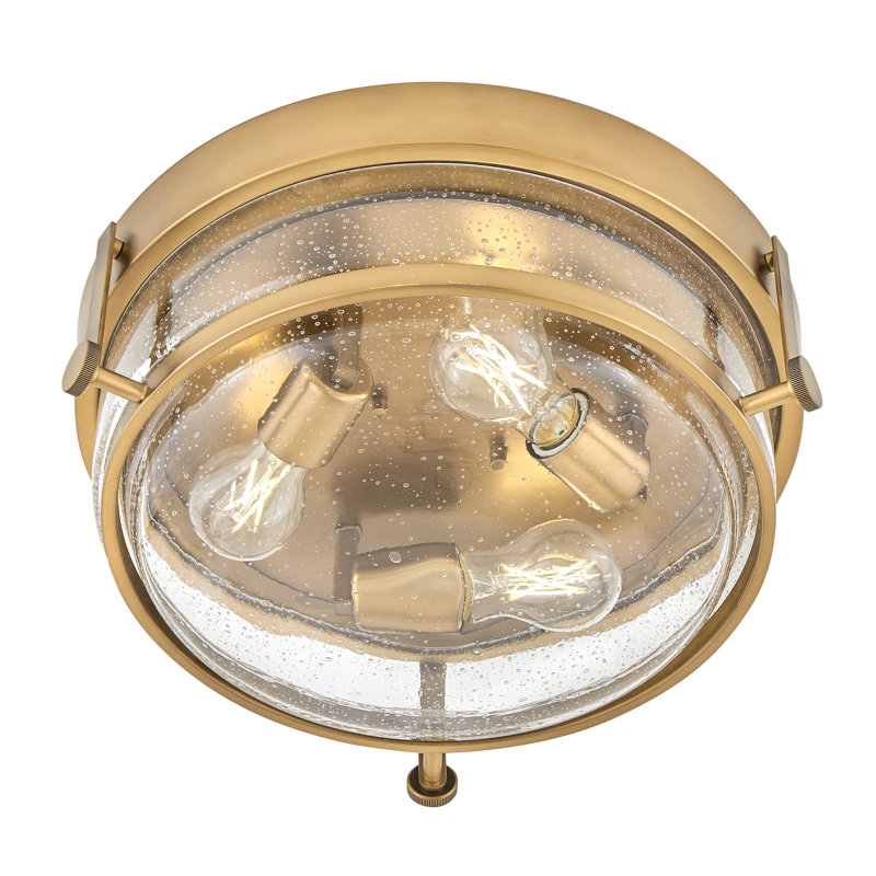 Harper 3-Light Flush Mount Retro Ceiling Light, Heritage Brass