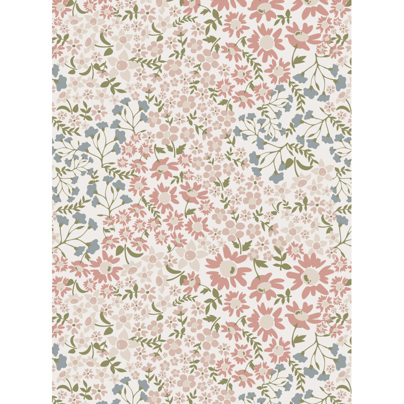 Papier peint adhésif à fleurs Abundance, Rose / bleu