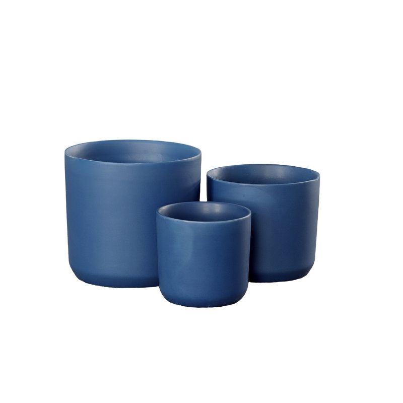 Pot rond en céramique finition mate bleue