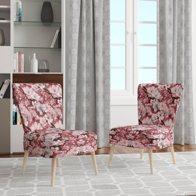 Chaise d'appoint rembourrée à motif floral rose Sakura Blossoms