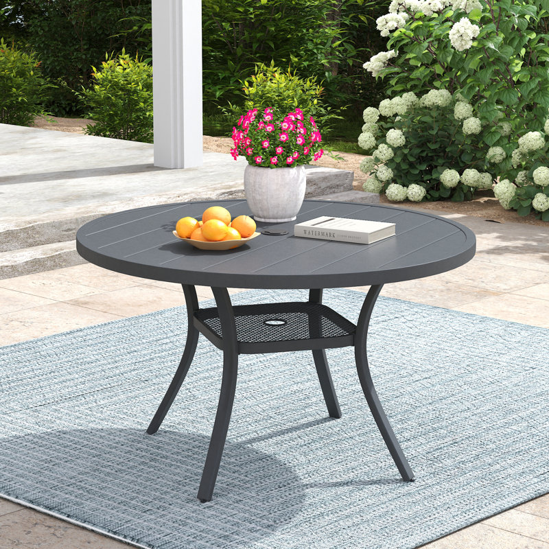 Malnar Round Metal Outdoor Dining Table With Umbrella Hole , 41.73'' in. W 41.73'' in. D, Gray