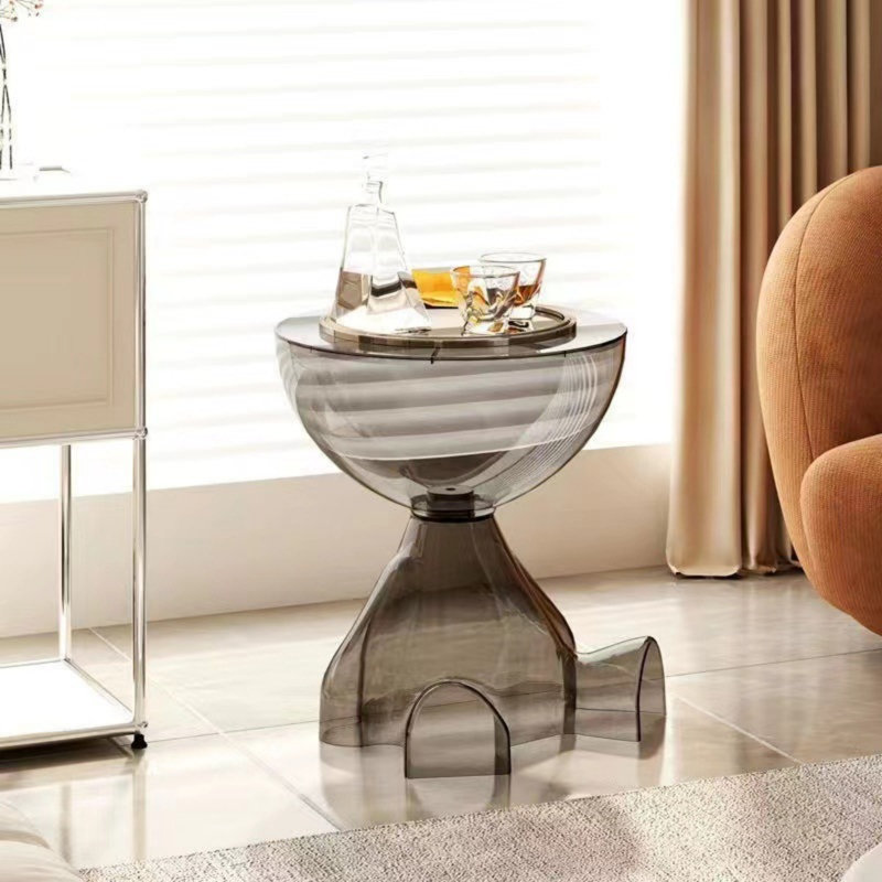 Table d'appoint ronde en acrylique noir transparent de 27 cm de diamètre, avec un joli bol servant de table de rangement et de décoration. Parfait pour le salon, la chambre et le balcon.