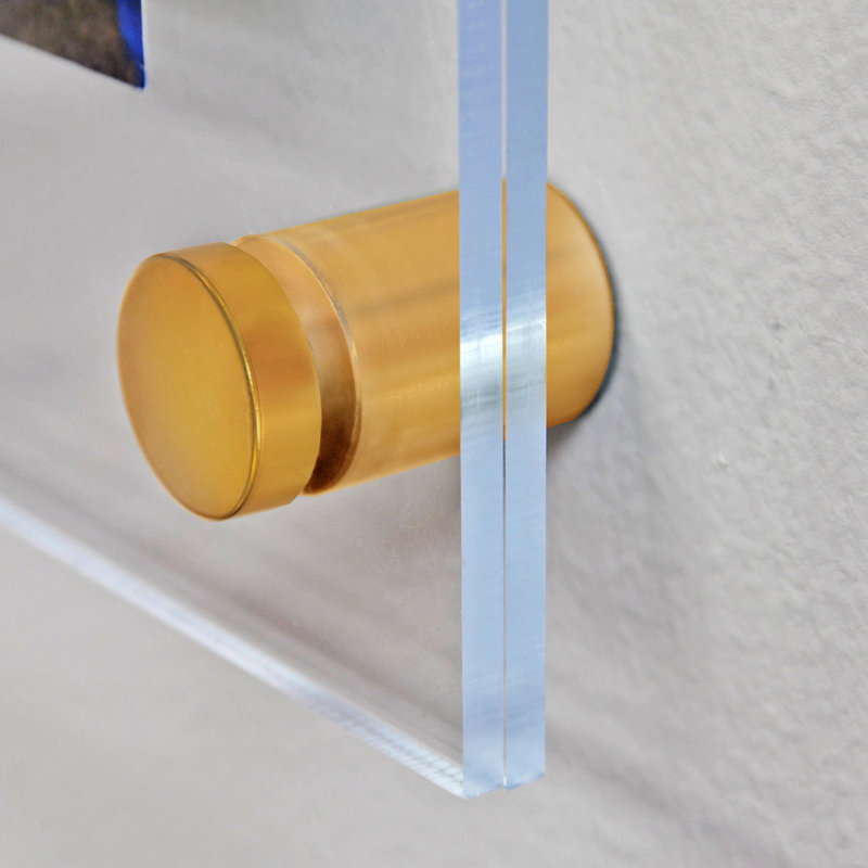 Floating Acrylic Wall Frame with Gold Stand Off Caps: 8.5" x 11" Graphic Size, Overall Frame Size: 12.5" x 15"