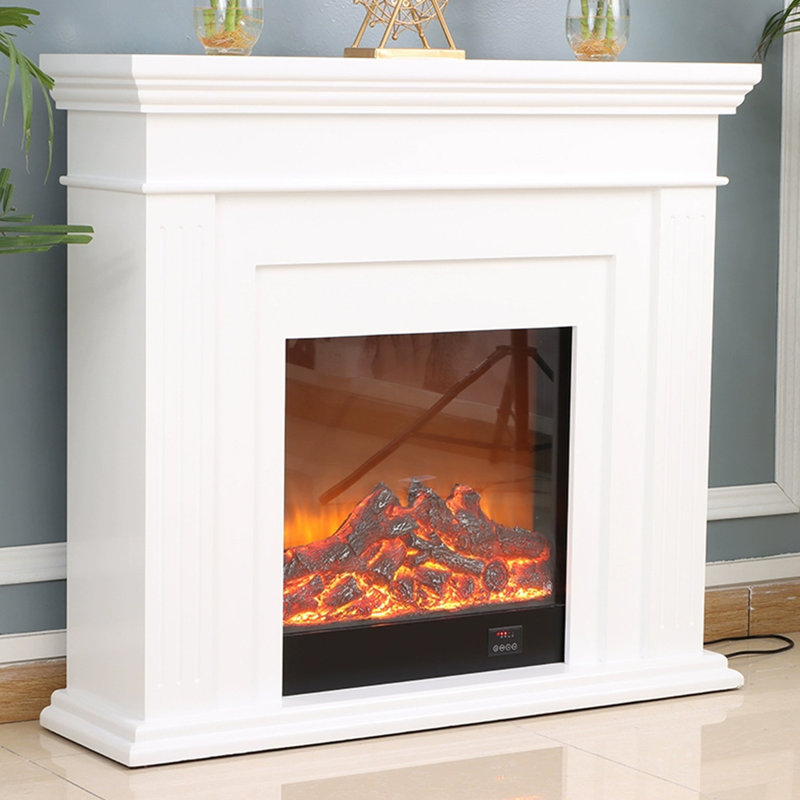 White Solid + Manufactured Wood Electric Fireplace