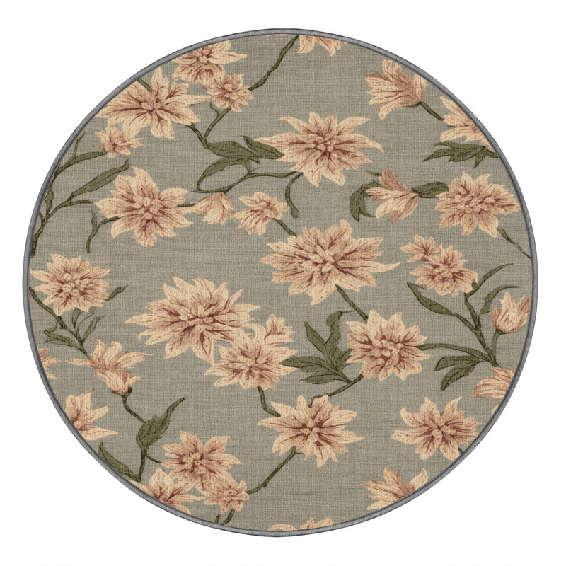 Tapis gris botanique lavable à la machine, Rond 6 pi