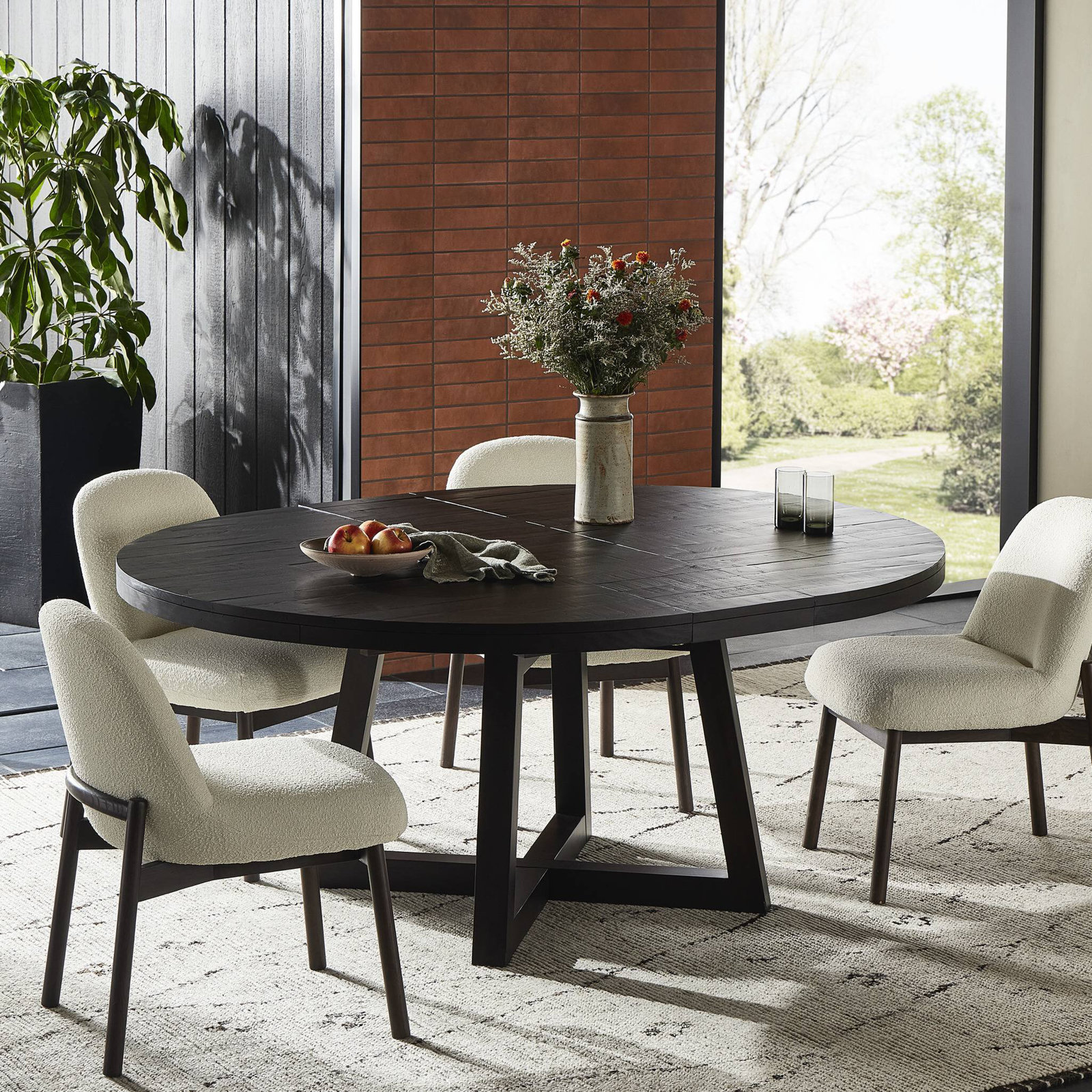 Pelia 60" Extendable Pine Dining Table, Dark Carbon