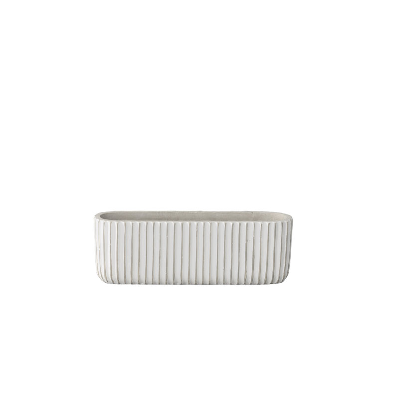 Cement Rectangle Pot with Debossed Column Pattern Design Body MD Painted Finish White, 3.5" H x 3" W x 11" D