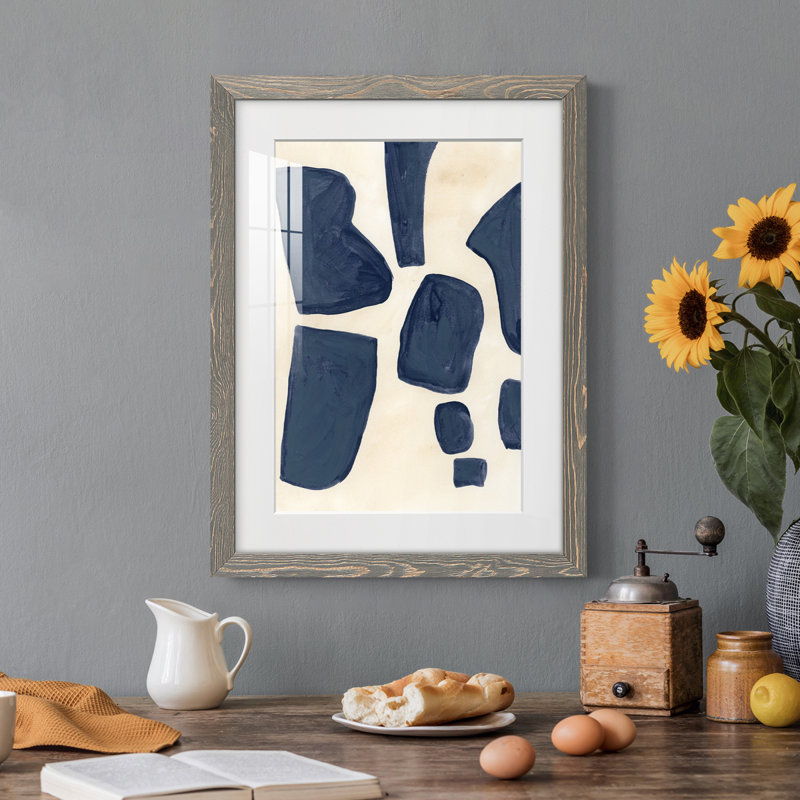 Pièces bleues I - Peinture encadrée, Cadre gris, H 37,5 po x l 27,5 po x P 1 po