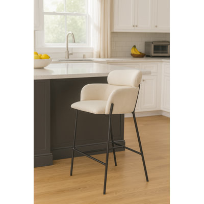 Dinila Azalea Cream Fabric Bar Stool