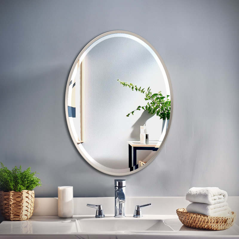 Miroir de meuble-lavabo encastré avec cadre | Miroir mural ovale à cadre biseauté | Miroir mural décoratif pour salle de bain, chambre à coucher, couloir, entrée
