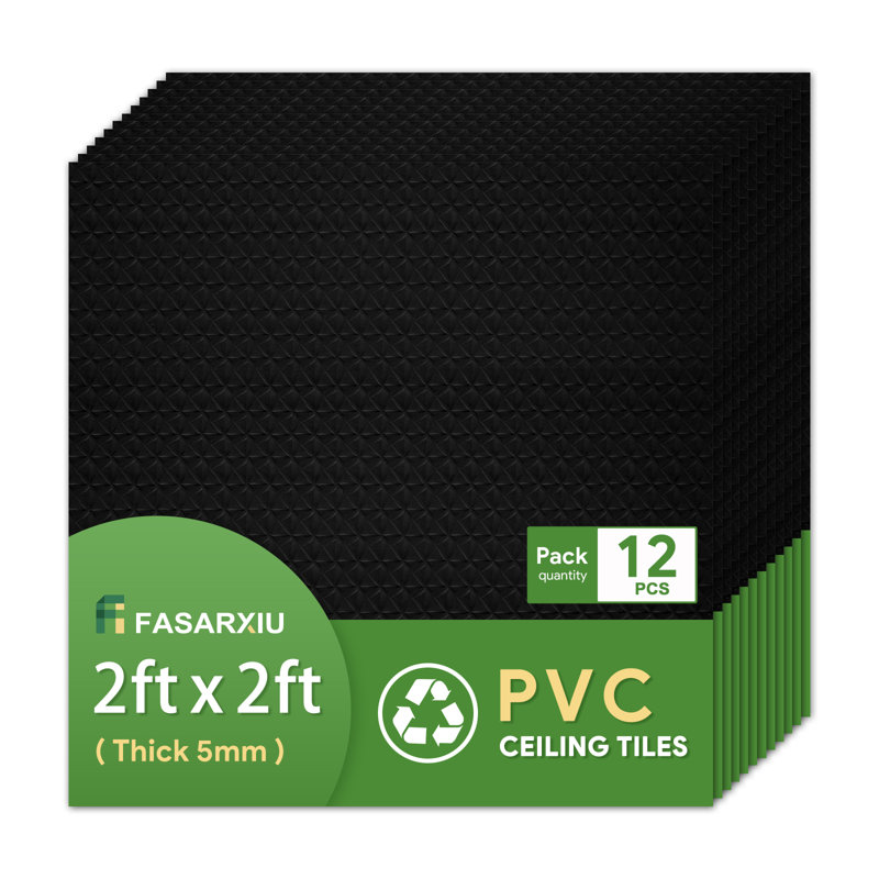 Fasarxiu, paquet de 12 X 2 pi Carreau de plafond décoratif en PVC texturé - très épais, imperméable et ignifuge (48 pieds carrés / caisse)