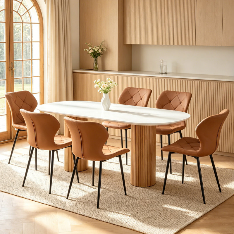 Upholstered Faux Leather Armless Dining Chair With Wraparound Backrest, Coffee