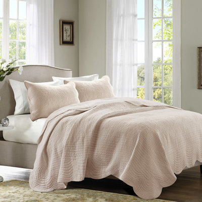 Courtepointe réversible à bords festonnés - 3 pièces, microfibre, rembourrage 90% coton, literie 3 bords facile à nettoyer, délicat