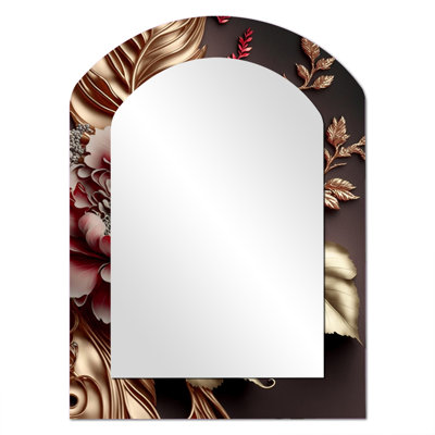 Vintage Glam Rose II - Floral Asymmetrical Large Wall Mirror, Traditional Arch Unique Mirror, Printed Metal Art