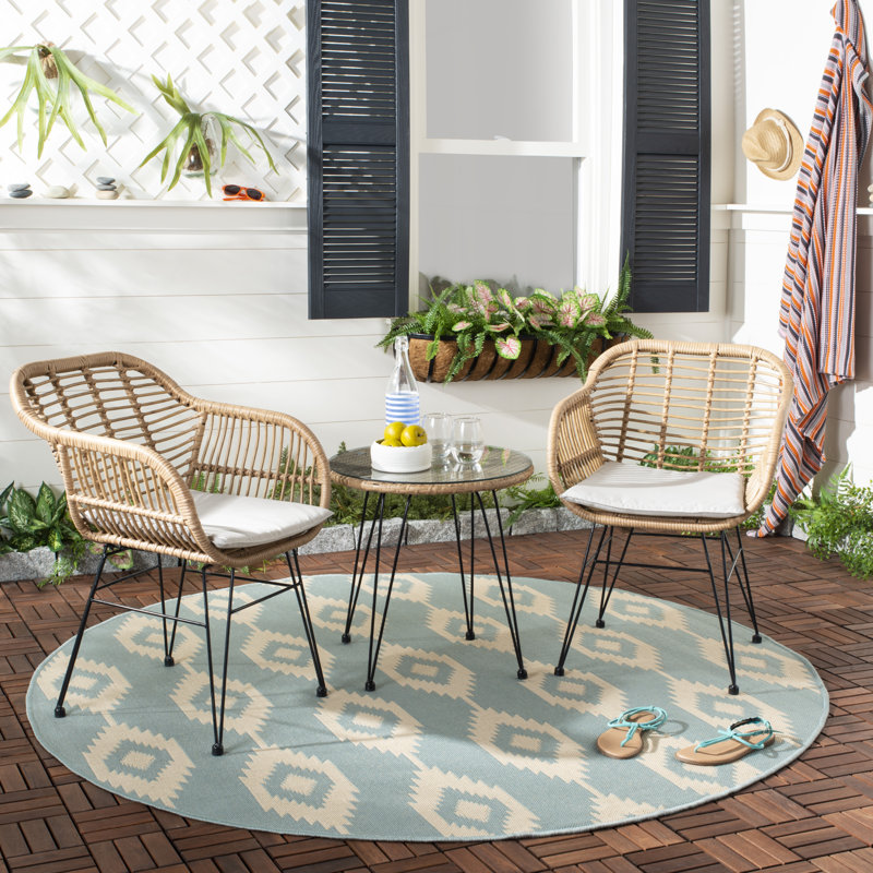 Ensemble de conversation en rotin 3 pièces avec coussins Fuze, Beige