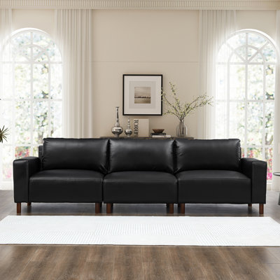 Canapé en cuir synthétique 112 pouces 3 places avec pieds en bois massif pour salon et appartement