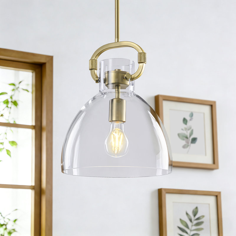 Rooker 1-Light 9.8in  Industrial Pendant, Brushed Gold, Transparent