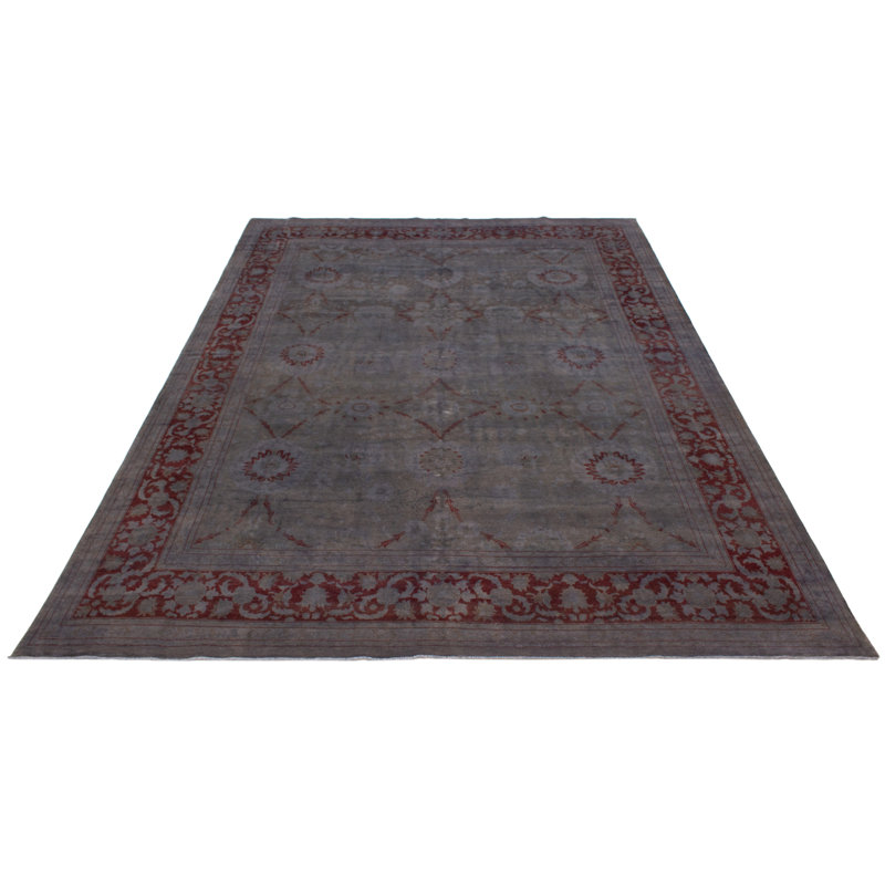 Tapis unique en laine de 1990 à motif rectangulaire 9 pi 10 po x 13 pi 9 po Akoni